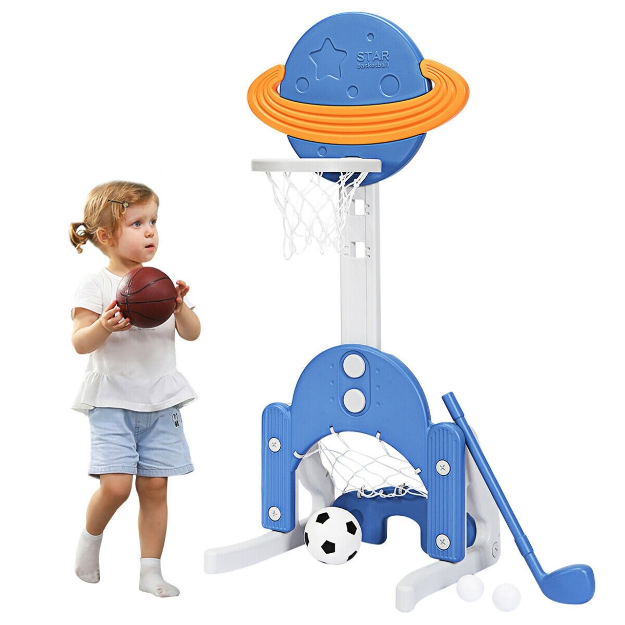 3 in 1 Kids Basketball Hoop Set with 5 Adjustable Height Levels Perfect Gift for Children